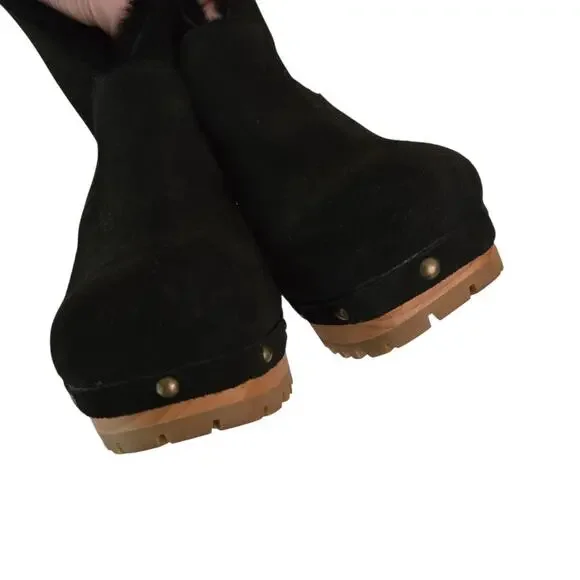 Ugg Thebes Black Suede Fur Lined Clog Boots Size 6 Chunky Platform Boho Winter - Picture 7 of 12